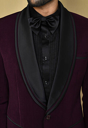 Contrast Collar Polyester Tuxedo in Magenta
