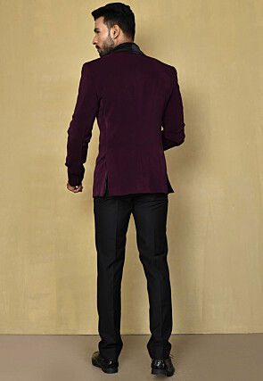 Contrast Collar Polyester Tuxedo in Magenta