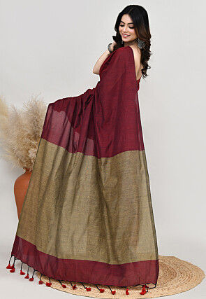 Contrast Cotton Saree in Maroon and Golden