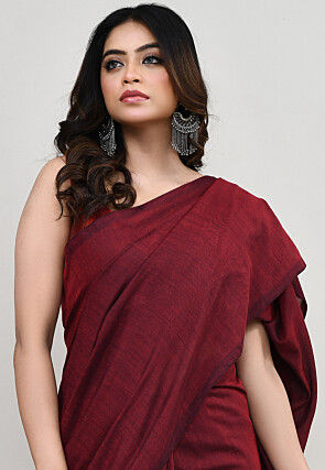 Contrast Cotton Saree in Maroon and Golden