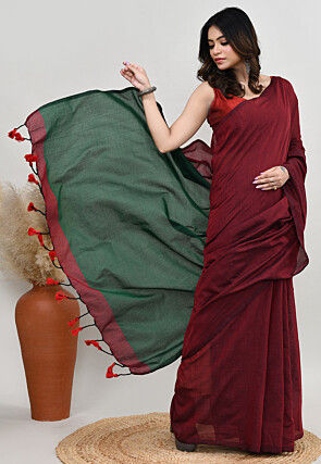 Contrast Cotton Saree in Maroon