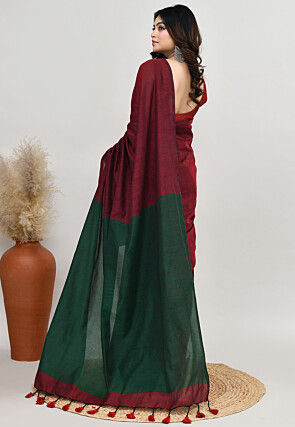 Contrast Cotton Saree in Maroon
