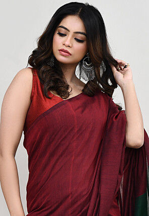 Contrast Cotton Saree in Maroon