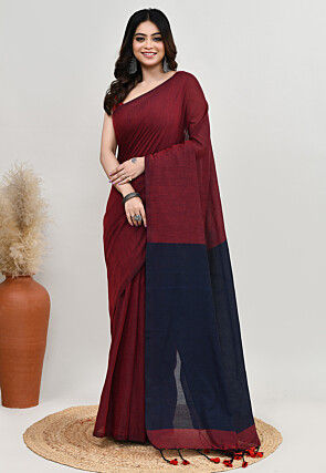 Contrast Cotton Saree in Maroon