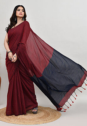Contrast Cotton Saree in Maroon