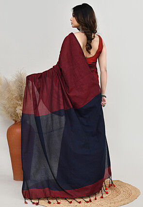 Contrast Cotton Saree in Maroon