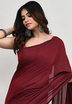 Contrast Cotton Saree in Maroon
