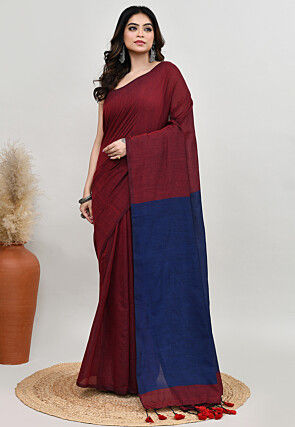 Contrast Cotton Saree in Maroon