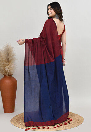 Contrast Cotton Saree in Maroon