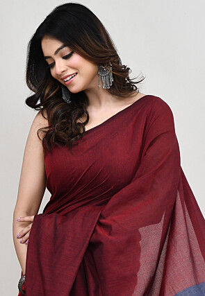 Contrast Cotton Saree in Maroon