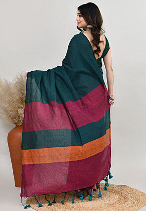 Contrast Cotton Saree in Multicolor