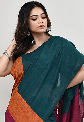 Contrast Cotton Saree in Multicolor