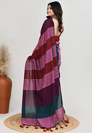 Contrast Cotton Saree in Multicolor