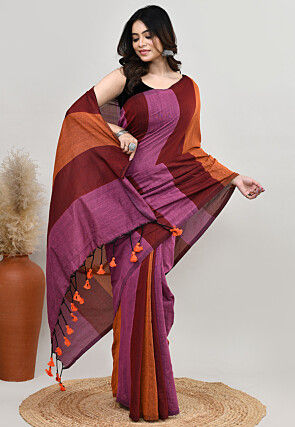 Contrast Cotton Saree in Multicolor