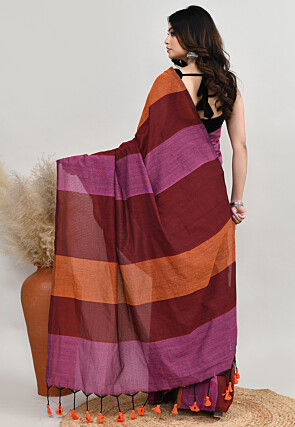 Contrast Cotton Saree in Multicolor