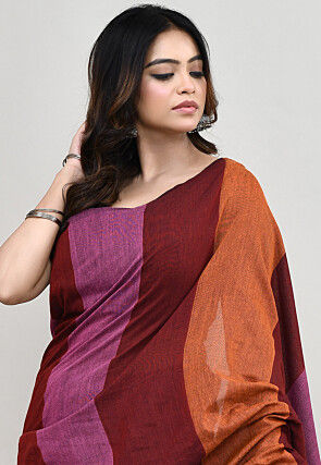 Contrast Cotton Saree in Multicolor