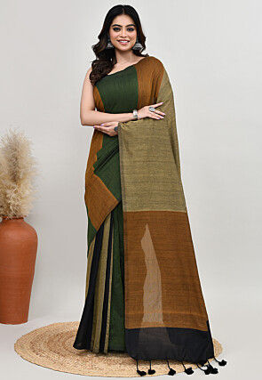 Contrast Cotton Saree in Multicolor