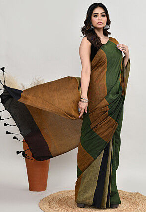 Contrast Cotton Saree in Multicolor