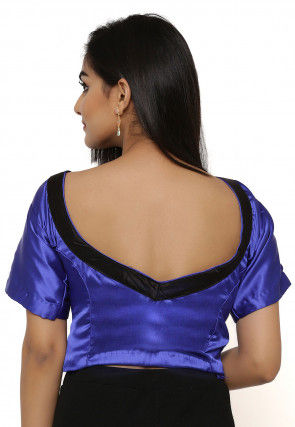 Contrast Neckline Satin Blouse in Indigo Blue