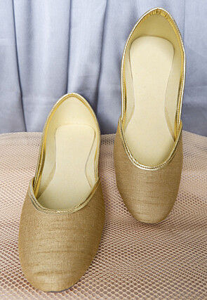 Contrast Piping Art Silk Women Jutti in Beige