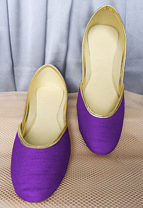 Contrast Piping Art Silk Women Jutti in Purple