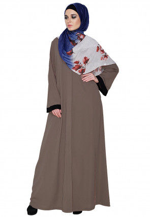 Contrast Sleeve Trim Nida Front Open Abaya in Light Brown