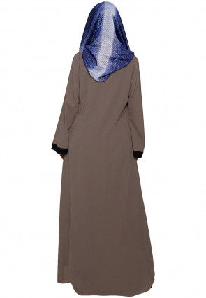 Contrast Sleeve Trim Nida Front Open Abaya in Light Brown