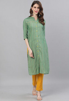 Contrast Stitch Cotton Pakistani Suit in Dusty Green
