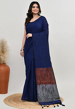 Contrast Tissue Silk Saree in Navy Blue