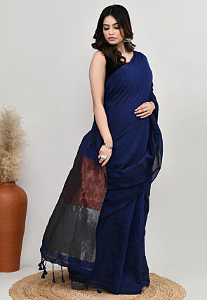 Contrast Tissue Silk Saree in Navy Blue