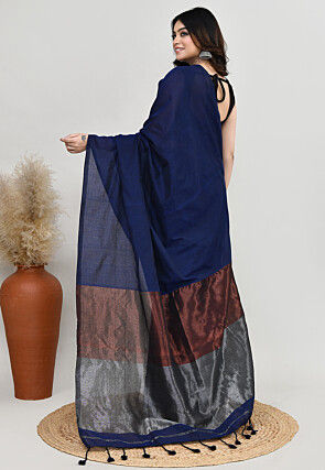 Contrast Tissue Silk Saree in Navy Blue