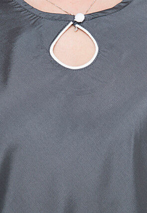 Contrast Trim Art Silk Asymmetric Kurta in Grey