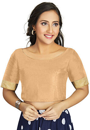 Contrast Trim Art Silk Blouse in Beige