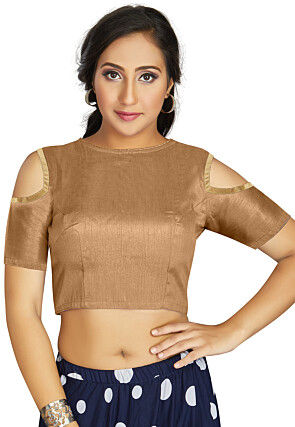Contrast Trim Art Silk Blouse in Beige