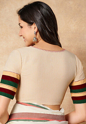 Contrast Trim Cotton Blouse in Cream