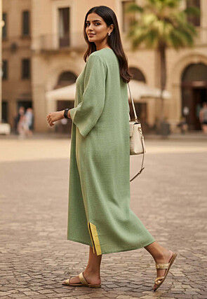 candies green dress Taara Bottle Green Printed Viscose Silk Indo-Western Dress for Women –  Lakshita main image 0