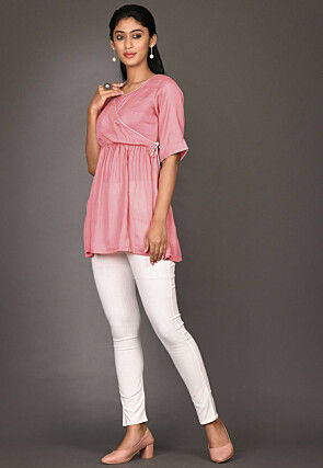 Contrast Trim Cotton Tunic in Peach