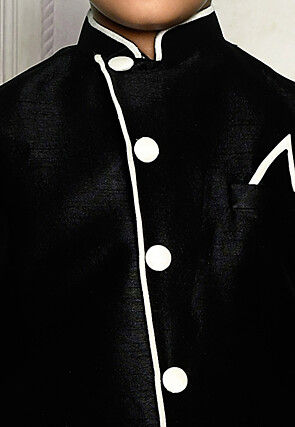 Contrast Trim Dupion Dhoti Kurta Jacket in White and Black