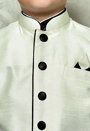 Contrast Trim Dupion Dhoti Kurta Jacket in Wine and Off White