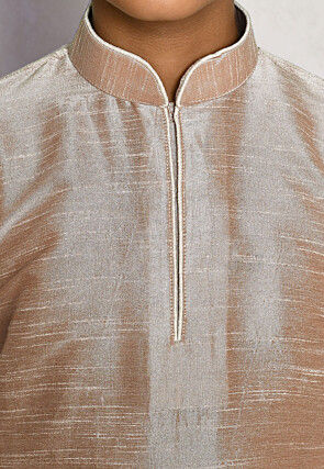 Contrast Trim Dupion Silk Dhoti Kurta in Beige