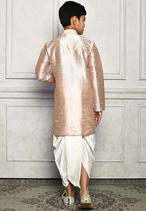 Contrast Trim Dupion Silk Dhoti Kurta in Beige