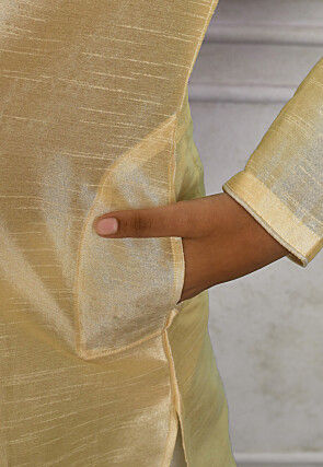 Contrast Trim Dupion Silk Dhoti Kurta in Light Beige