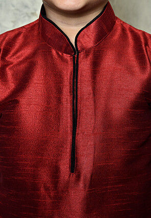 Contrast Trim Dupion Silk Dhoti Kurta in Maroon