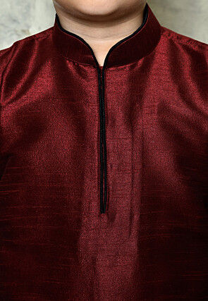 Contrast Trim Dupion Silk Dhoti Kurta in Maroon