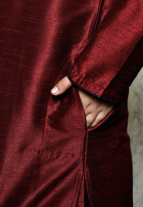 Contrast Trim Dupion Silk Dhoti Kurta in Maroon
