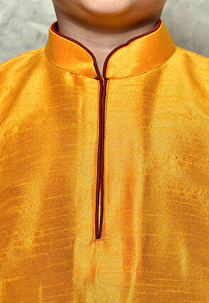 Contrast Trim Dupion Silk Dhoti Kurta in Mustard