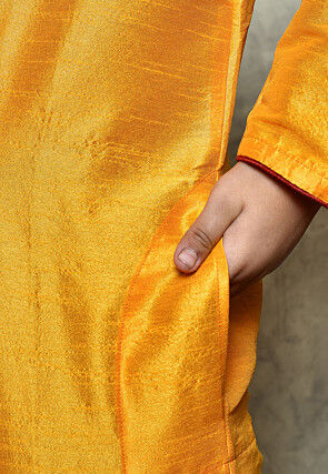 Contrast Trim Dupion Silk Dhoti Kurta in Mustard