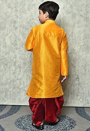 Contrast Trim Dupion Silk Dhoti Kurta in Mustard