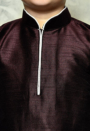 Contrast Trim Dupion Silk Dhoti Kurta in Wine