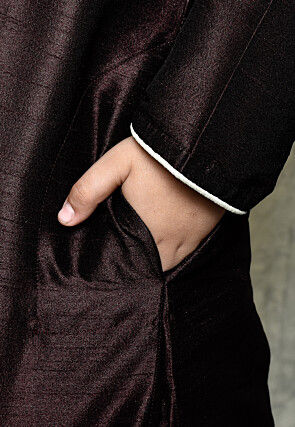 Contrast Trim Dupion Silk Dhoti Kurta in Wine
